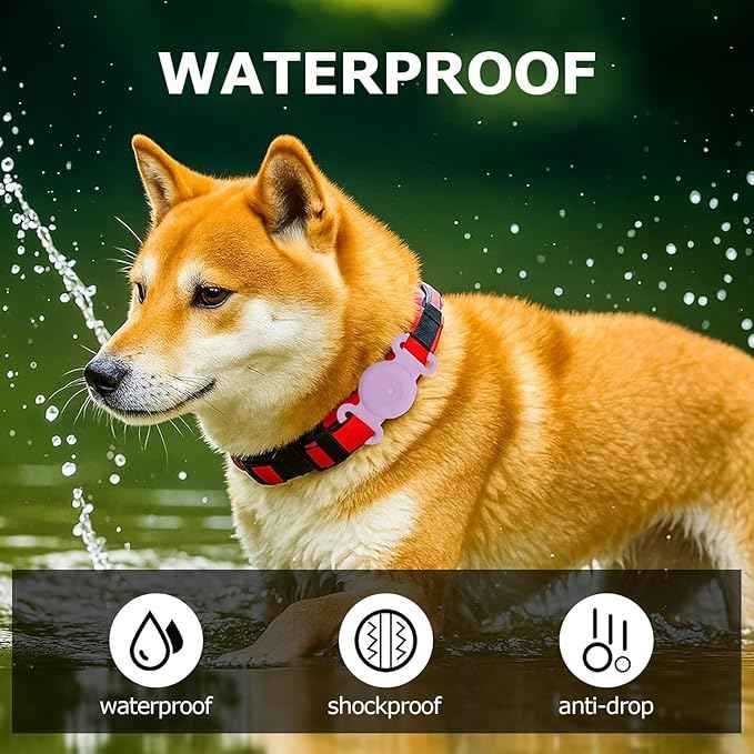 Dog Safety Pendant, Collar Holder for AirTag 2nd & 1st Gen, Pet Tracker Accessory for Dog GPS Tracking, Durable Silicone, Waterproof & Shock-Resistant, Anti-Scratch Anti-Loss, Pink