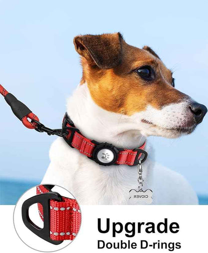 TagME Airtag Dog Collar,Waterproof Reflective Pet Collar with Airtag Holder,Soft Padded and Double D-Rings for Puppy,Red