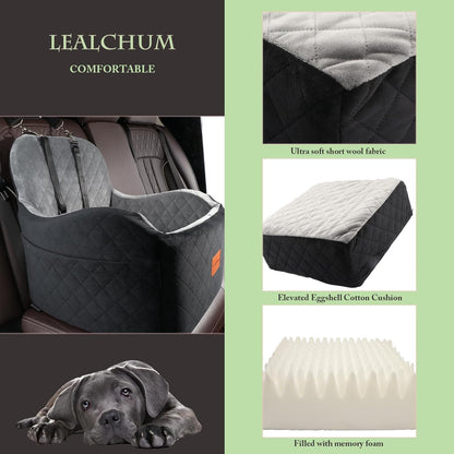 Dog Car Seat for Small/Medium Dogs,6in Elevated Cushion,Fits in Front/Back Seat,Fully Detachable and Washable,2 Storage Pockets,Easy to Install (Red, Medium)