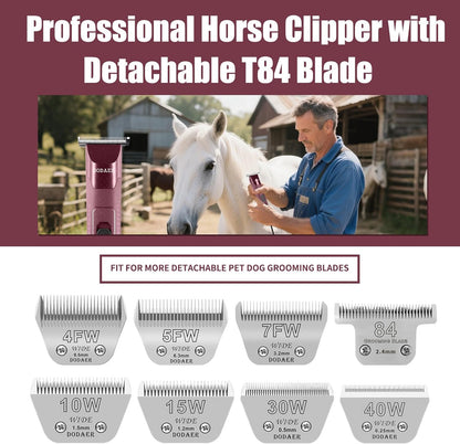 Professional Grooming Electric Corded 2-Speed Horse Clipper with Detachable Blade - Cool & Quiet Running Design - Includes Size T84 Blade for Complete Horse Grooming - Burgundy