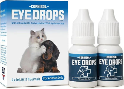Eye Drops for Cats and Dogs with Hyaluronic Acid 0.4%, NAC 2.5%, Soothes Discomfort, Irritation & Dryness, Eye Lube for Pets, 5ml x 2 vials