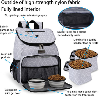 BAGLHER丨Dog Travel Bag, Airline Approved Pet Supplies Backpack, Dog Travel Backpack with 2 Silicone Collapsible Bowls and 2 Food Baskets - Pawvie
