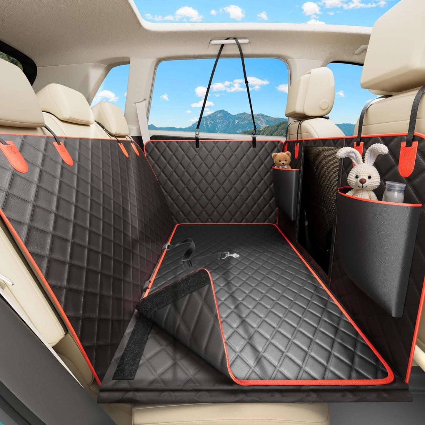 Waterproof Dog Car Seat Cover for Back Seat – Heavy Duty Back Seat Extender for Dogs with Hard Bottom, 7-Layer Protection, Non-Slip & Scratchproof, Easy to Install (Red) - Pawvie