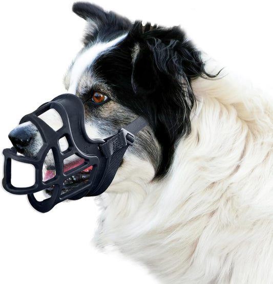 Basket Muzzle Allows Panting Drinking - Anti Biting Chewing, Sturdy Lightweight, Suitable for Grooming Trimming Training, Small Medium Large Dogs (Black, Size 4)
