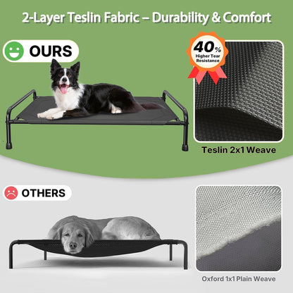 Raised Dog Bed, Outdoor Dog Bed for Dogs, Cooling Elevated Pet Cot, Durable and Sturdy Pet Bed, Waterproof Mesh Cover Raised Metal Frame, Non Slip, Black