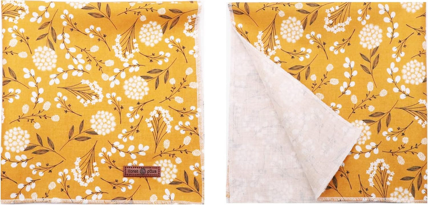 Lionet Paws Flower Dog Bandana,Fabric Yellow Dogs Kerchief for Small Medium Large Dogs,Dog Cotton Triangle Bibs Scarf for Girl Boy