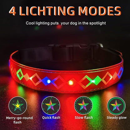 LED Dog Collar with AirTag Holder and Custom ID Tag, 15 Light Modes, Waterproof, Multiple Colors (RED Pro, L(15.7-19.7"))