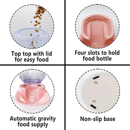 kathson Automatic Cat Feeder 1 Gallon Gravity Dog Food Dispenser Large Capacity Self Feeding Pet Food Bowl for Puppy Kitten Rabbit Pink