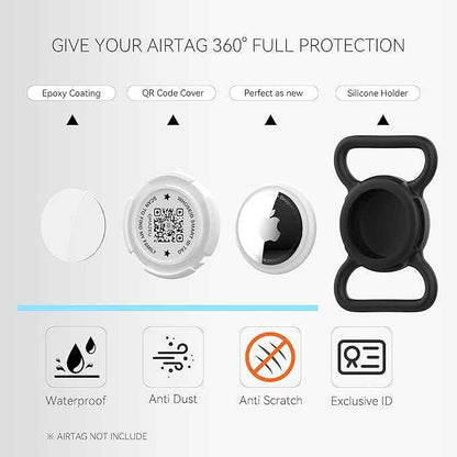 QR Code Airtag Holder, Scan QR Code Send Location Alert Email, Waterproof Full Body Protection Anti-Lost Air Tag Case, Airtag Accessories for Dog, Cats, Collar, Backpack (Black, Large)