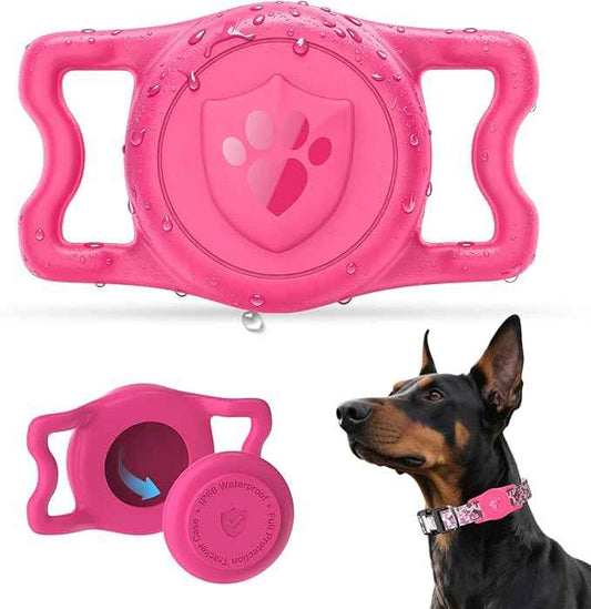 for Airtag Dog Collar Holder – IP68 Waterproof Dog Air Tag Holder for Dog Collar, Anti-Lost & Durable Silicone Case, Compatible with Apple AirTags (Rose Red)