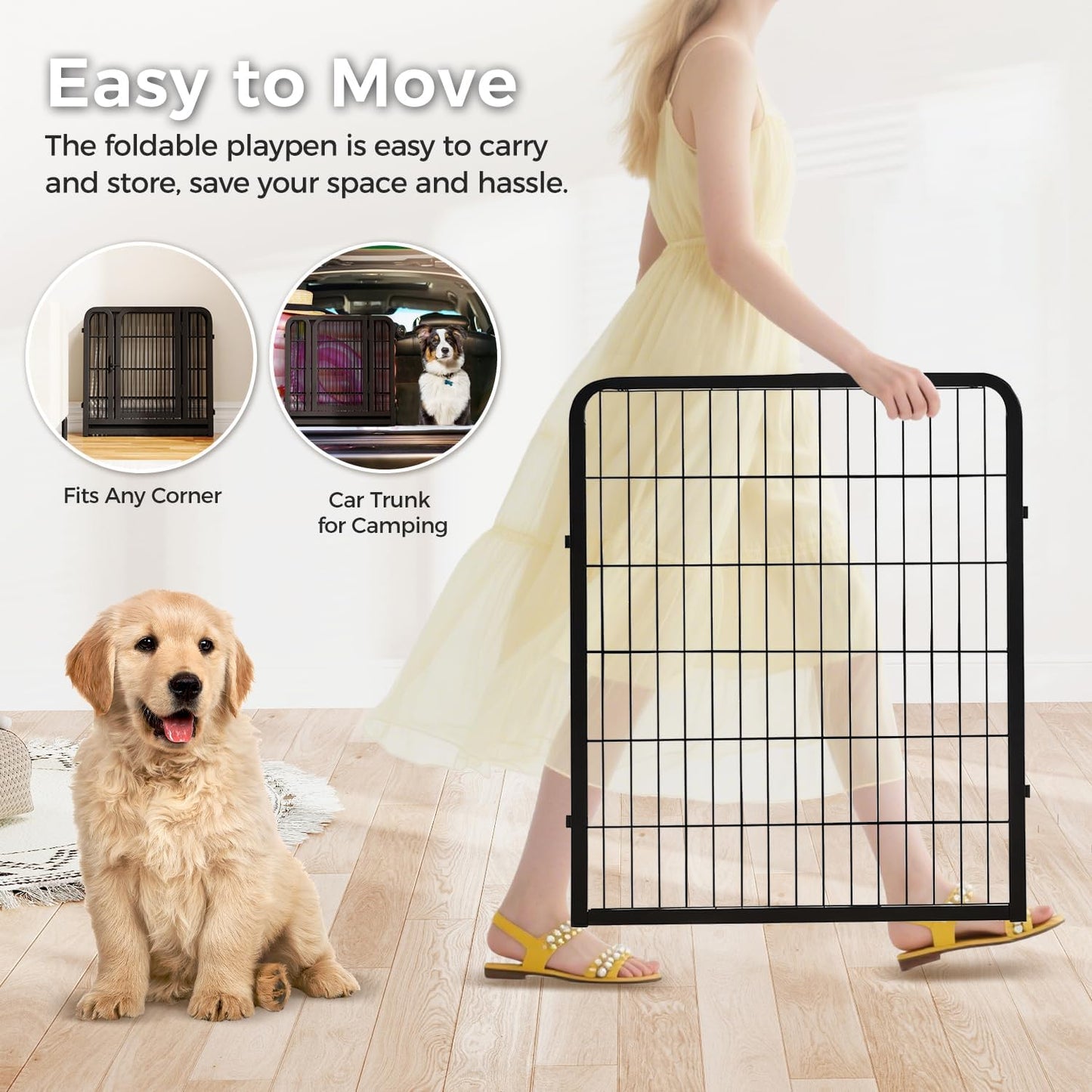 24 Inch 8 Panels Dog Playpen - Metal Pet Exercise Pen for Puppy, Indoor/Outdoor Dog Fence for Yard, Garden, Camping & RV Travel