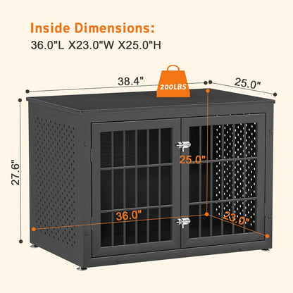 38" Heavy Duty Dog Crate Furniture for Large and Medium Dogs,Wooden Metal Kennel for High Anxiety Dogs, Chew Proof Pet Cage Indoor, Decorative Dog Kennel End Table