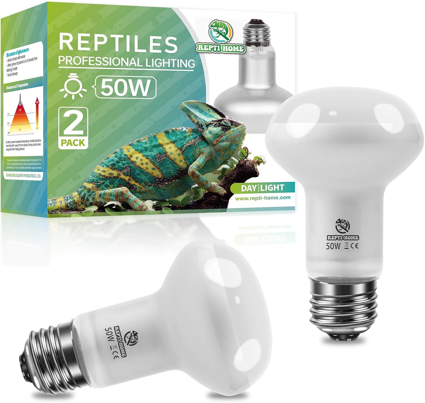 Reptile Heat Lamp 2Pack 50W, Intense Basking Spot Light Bulb with UVA, Simulate Natural Daylight Heat Bulb for Reptile, Turtle, Bearded Dragon, Lizard, Tortoise, Gecko, Snake