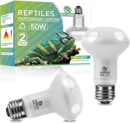 Reptile Heat Lamp 2Pack 50W, Intense Basking Spot Light Bulb with UVA, Simulate Natural Daylight Heat Bulb for Reptile, Turtle, Bearded Dragon, Lizard, Tortoise, Gecko, Snake