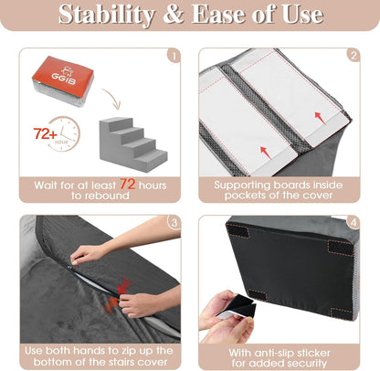 GGIB Dog Stairs for Small Dogs Cats Non-Slip Dog Steps for High Bed Pet Stairs for Sofa Couch Pet Ramp Pet Steps with Removable Washable Cover, Grey, 22" H, 5-Step