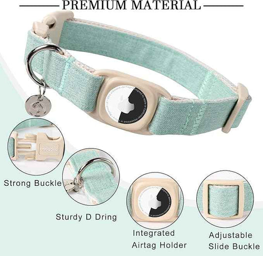 DOGWONG Airtag Cotton Hemp Dog Collar, Heavy-Duty Dog Collar with Airtag Holder Green Dog Collars for Small Medium Large Dogs