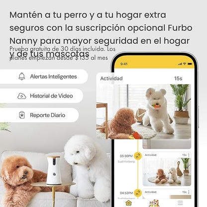 Furbo 360° Dog Camera: Pet Security Cam w/Barking Alerts, Rotating View, Treat Toss w/Phone App, Smart Home Puppy Monitoring, 2-Way Speaker, No Subscription Needed. Standard See, Talk, & Toss Features