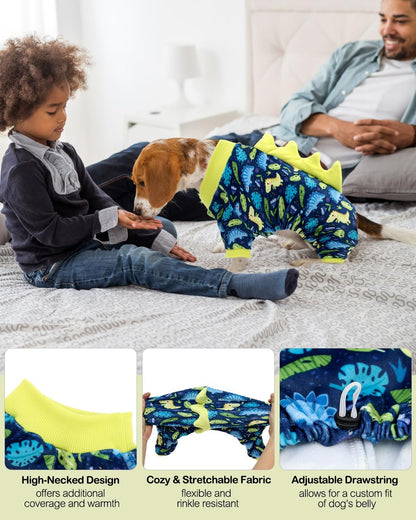 CuteBone Dinosaur Costume Dog Pajamas, Stretchy Spandex Crystal Velvet Sleepwear Coat for Small Dogs, Soft & Warm Pet Outfit Clothes for Cold Weather, Cozy Pullover Design COSP10L