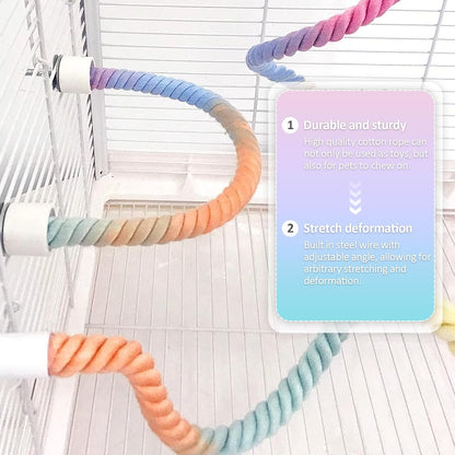 3Pcs Rope Perches for Bird Cages, Gradient Colorful Bendable Climbing Toy for Parrots, Cockatiels, Budgies & More, Bird Swings & Ladders for Medium Birds