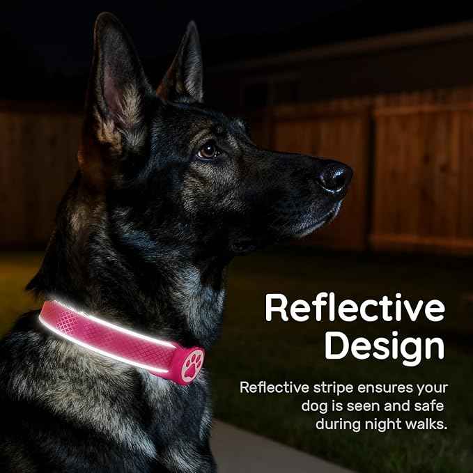 Reflective Dog Collar with Waterproof air tagholder & Anti-Lost QR Code | Ultra-Durable | Soft Padded | Safety Locking Buckle | Fit Large Dogs (Rose Red L(15.7"-23.6"))