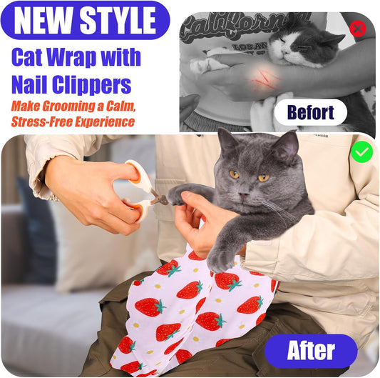 XANGNIER Cat Wrap for Grooming,Cat Restraint Wrap for Cutting Nails,Fabric Burrito Wrap for Nail Clipping, Anti-Scratch, Anti-Escape,Multifunctional Swaddle Wrap Pet Tool (20.8 x 20.8 Inch)