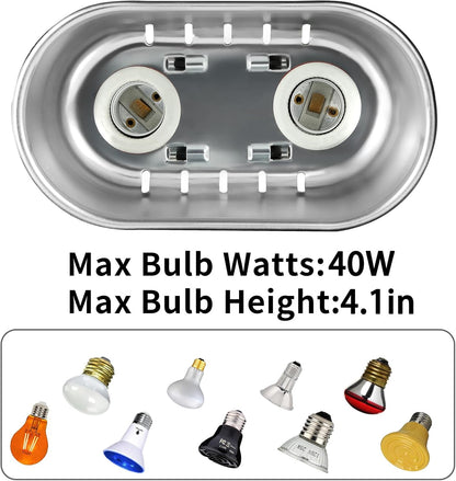 DXOPHIEX Nano Reptile Heat Lamp Max 40W Dual Reptile Light Fixture with Two Independent Switches, UVB Light Fixture Dual Dome Lamp for Bearded Dragon, Turtles, Snake and Lizard Terrarium
