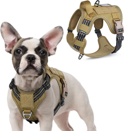 rabbitgoo Tactical Dog Harness for Small Dogs, No Pull Military Service Vest with Handle & Molle, Easy Control for Training Walking, Adjustable Reflective Straps, Brown, S