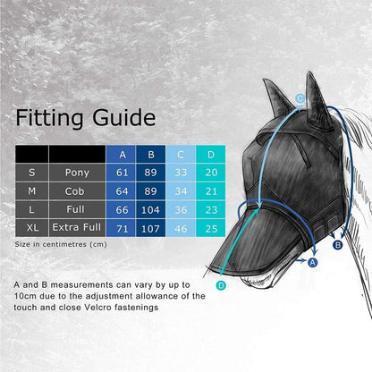 Harrison Howard CareMaster Horse Fly Mask Half Face with Ears Black/Silver Retro XL Extra Full Size