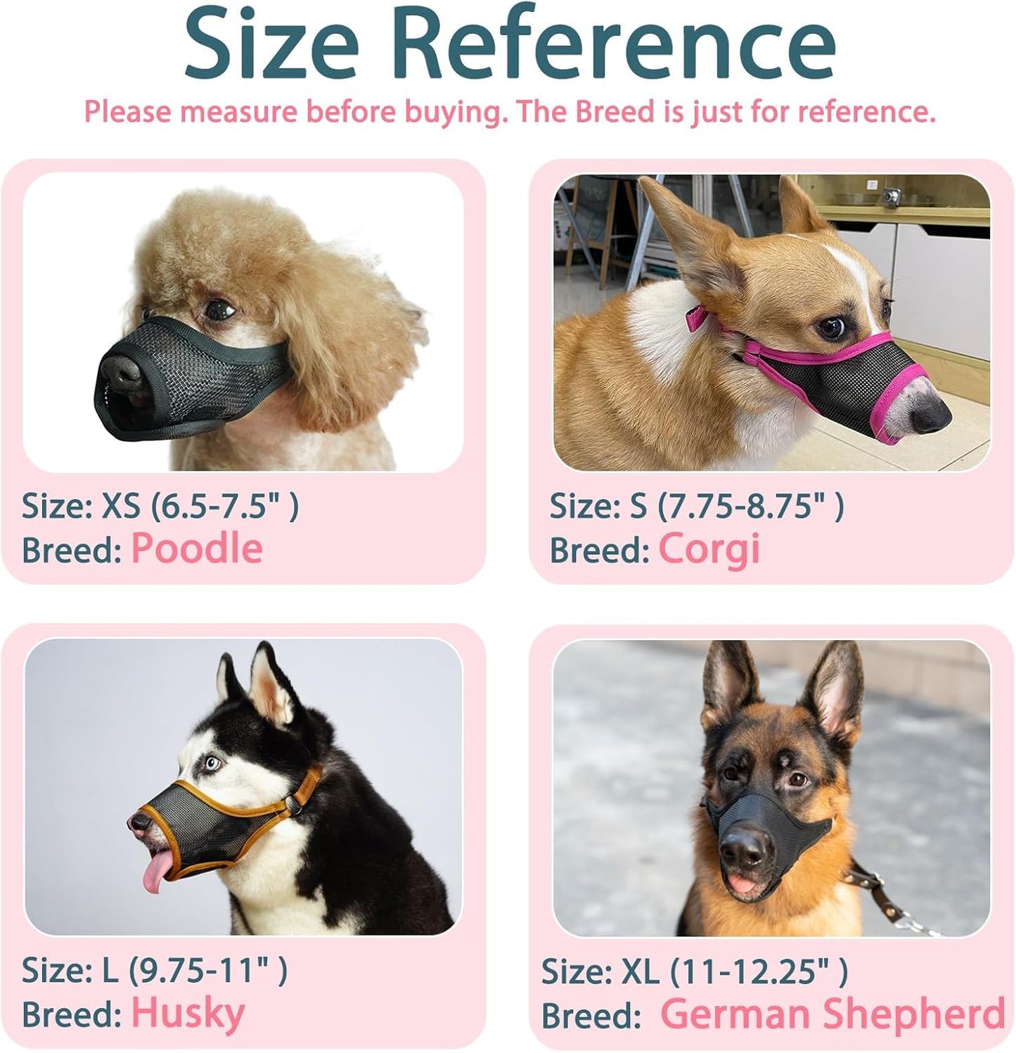 LUCKYPAW Dog Muzzle, Mesh Muzzle for Large Medium Small Dogs, Soft Mouth Guard for Biting Chewing, Breathable Mouth Guard with Adjustable Strap for Training(Hot Pink, XL(Snout:11"-12.25"))