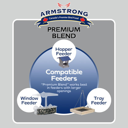 Armstrong Wild Bird Food Premium Blend, 14.3 Pounds - with White Millet, Black Oil Sunflower, Wheat, Peanuts, Striped Sunflower and Safflower for Northern Cardinals and Black-Capped Chickadees
