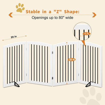 Freestanding Pet Gate - Foldable Wooden Dog Gate, 80 Inch Wide, 4 Panels, White