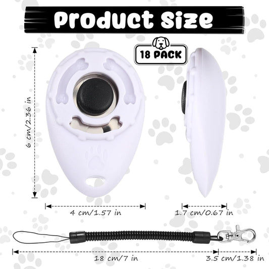 Frienda 18 Pieces Dog Training Clicker, Pet Behavioral Training Clickers with Wrist Strap for Dogs Cats Puppy Birds Horses (White)