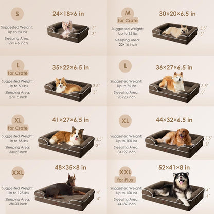 EHEYCIGA Orthopedic Dog Beds for Extra Large Dogs, Waterproof Memory Foam XXL Dog Bed with Sides, Non-Slip Bottom and Egg-Crate Foam Big Pet Couch Bed with Washable Removable Cover, Brown