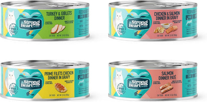 A Strong Heart Canned Wet Cat Food, Dinner Variety Pack - 5.5 oz Cans (Pack of 32), Made in The USA with Real Chicken, Turkey & Salmon