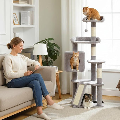 Multi-Level Cat Tree Tower for Indoor Cats, 51.2” Tall Cat Condo with Plush Perch, Scratching Posts & Cozy Hammock, Stable Cat Climbing Tower for Large Cats and Kittens