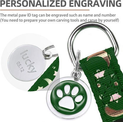 PUPTECK No Pull Dog Harness Soft Adjustable Basic Nylon Step in Puppy Vest Outdoor Walking with ID Tag, Moon Star Green, S