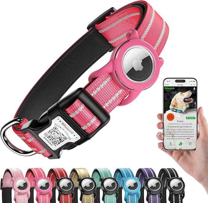 Airtag Dog Collar with QR Code, Reflective Dog Collar with Airtag Holder, Soft Padded & Safety Locking Buckle Adjustable Dog Collar for Small Dogs