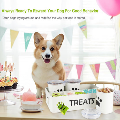 28oz Metal Dog Treat Container Set of 3,Dog Treat Jars with Airtight Lids,Cat Treat Jar,Dog Treat Canister for Countertop,Coated Galvanized Steel Dog Treats Station-White