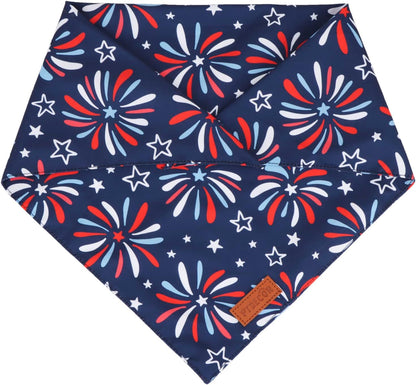 PTDECOR American Flag Dog Bandana 4th of July Dog Scarf Reversible Red Blue Patriotic Bandanas for Medium Large Dogs Pets (Blue & Red, Large)