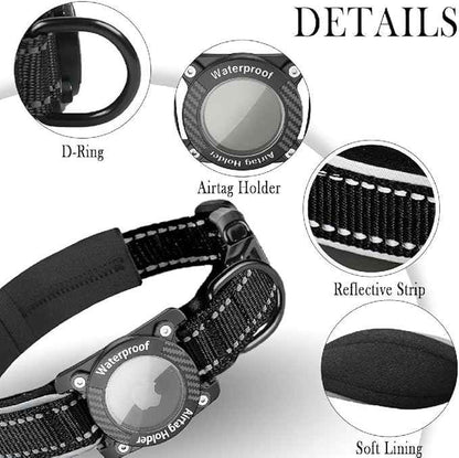 Upgraded AirTag Dog Collar, IP68 Waterproof Dog Collar with Apple Air Tag Holder, Reflective Adjustable Heavy Duty Dog Collars with Soft Padded for Small, Medium and Large Dogs,Black, XL