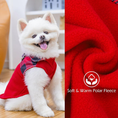 EXPAWLORER Fleece Dog Sweater - Classic Plaid Dog Jacket, Winter Coat Vest with 2 D-Rings for Leash, Pet Cold Weather Clothes, Sweatershirt for Boy or Girls