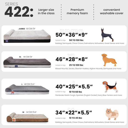 Laifug Orthopedic Memory Foam Extra Large Dog Bed with Pillow and Durable Waterproof Liner and Removable Washable Cover and Smart Design (Large (46" x 28" x 8"), Brown)