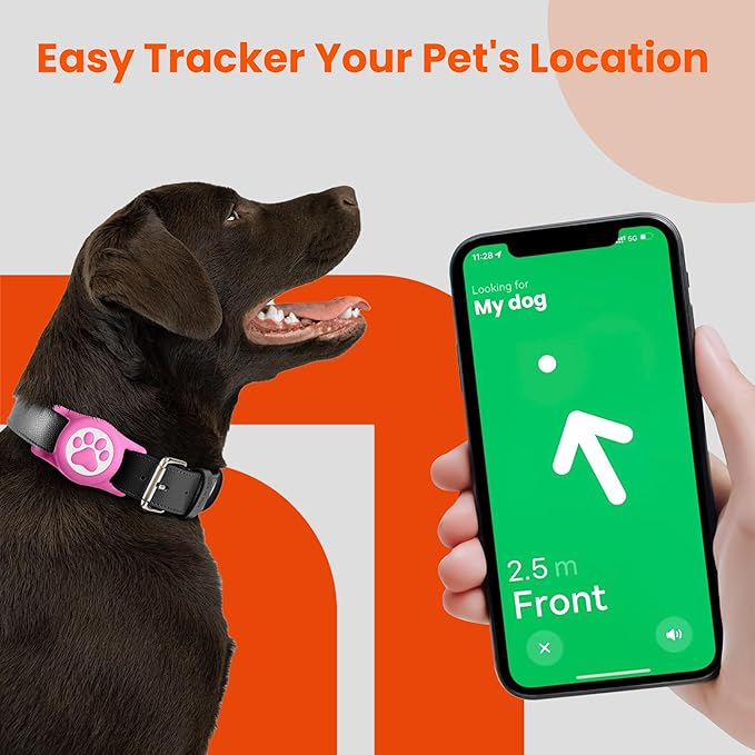 Waterproof Airtag Dog Collar Holder for Apple Air Tag, Silicone Dog Airtag Holder for Dogs & Cat Collars(Rose Red)