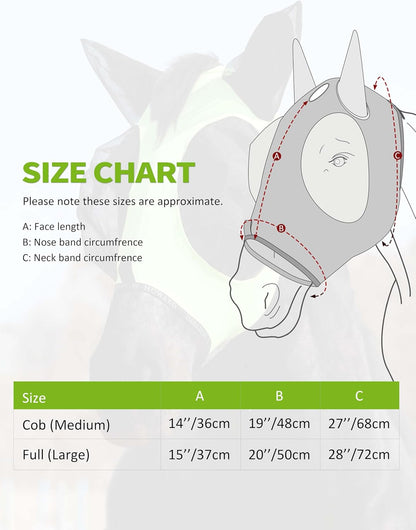 Harrison Howard Horse Fly Mask with Forelock Opening Stretch Breathable and Comfortable for Horses UV -Protection Fluorescent Yellow L