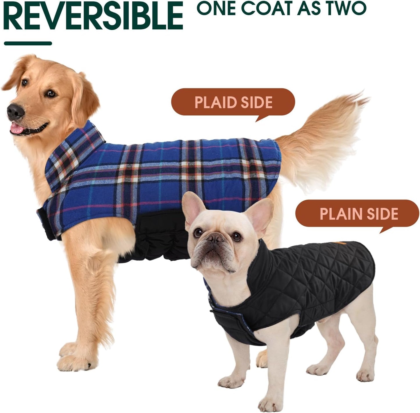 Kuoser Warm Dog Coat, Waterproof Dog Jacket for Extra Large Dogs, Adjustable Durable XL Doggie Winter Coat Reversible Cozy Puppy Cold Weather Apparel from Small to Large Breed, Navy XL