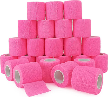 24 Rolls Pink Elastic Self Adhesive Bandage Wrap, Breathable Flexible Fabric Non Woven Cohesive Bandage, Ankle Sprains Swelling Medical First Aid Sports Athletic Tape, Dogs Pet Vet Wrap 2 in x 5 Yards