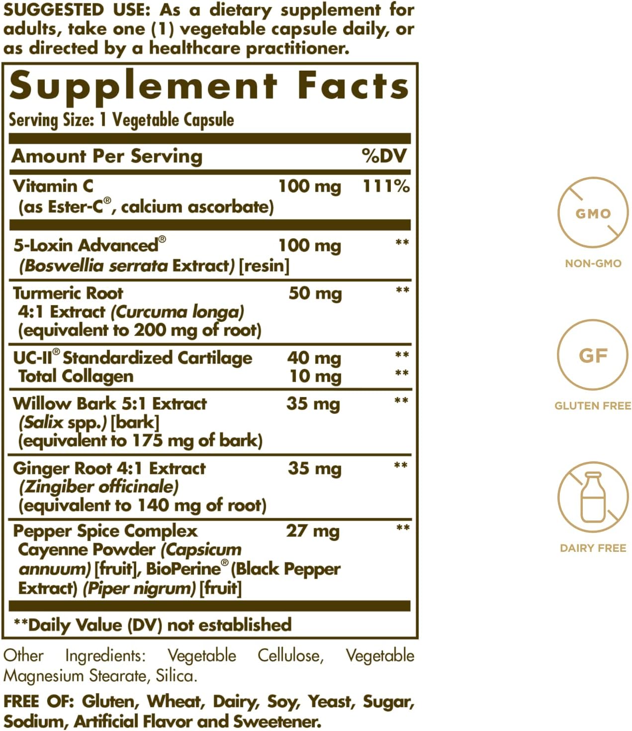 Solgar No. 7, 105 Vegetable Capsules - Joint Support & Comfort - Increased Mobility & Flexibility - Supplement for Men & Women with Ester-C Vitamin C - Gluten-Free, Non GMO, Dairy Free - 105 Servings