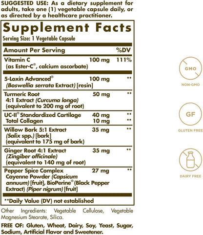 Solgar No. 7, 105 Vegetable Capsules - Joint Support & Comfort - Increased Mobility & Flexibility - Supplement for Men & Women with Ester-C Vitamin C - Gluten-Free, Non GMO, Dairy Free - 105 Servings