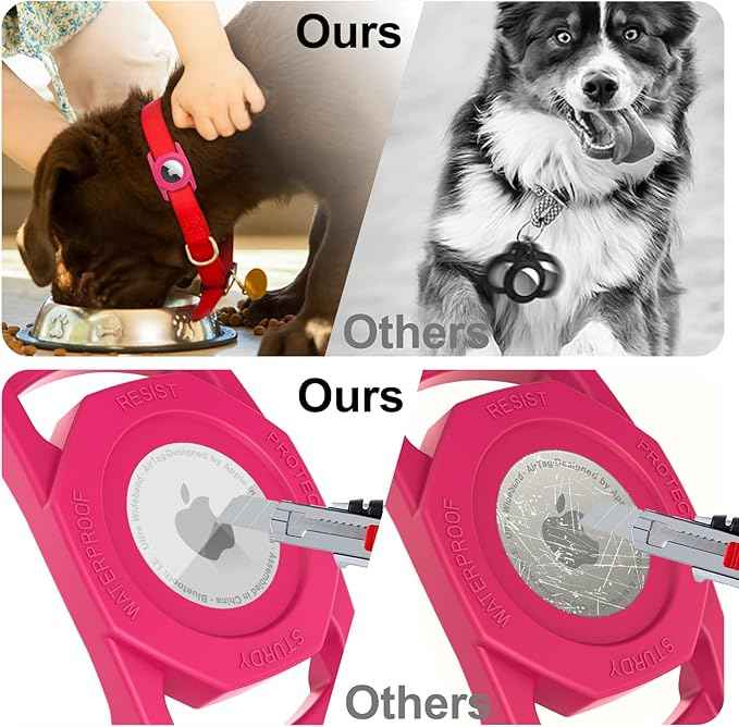 SANKALA Waterproof Airtag Case, [1 Pack] Airtag Dog Collar Holder, TPU & Silicone Full Body Covered Anti-Lost Apple Air Tag Holder Protective Case, Rose Red