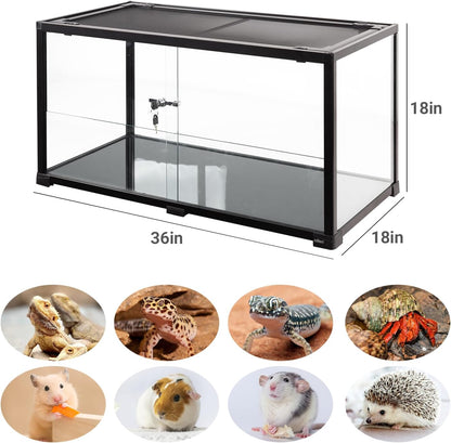 OiiBO 50 Gallon Glass Reptile Terrarium 36" x 18" x 18", 2 in 1 Reptile Habitat Terrarium with Front Sliding Doors Screen Ventilation for Lizard Gecko Tortoise